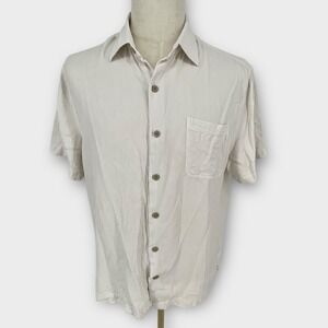 Nat Nast Mens Silk Cotton Blend Short Sleeve Button Up Shirt Size L Cream Casual
